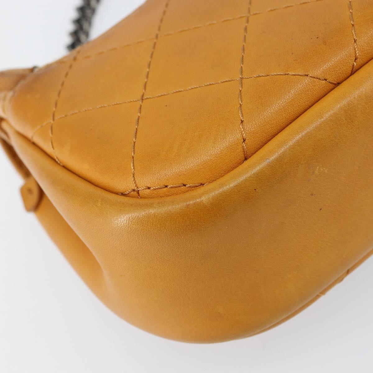 CHANEL Matelasse Chain Shoulder Bag Leather Orange CC Auth BA8705