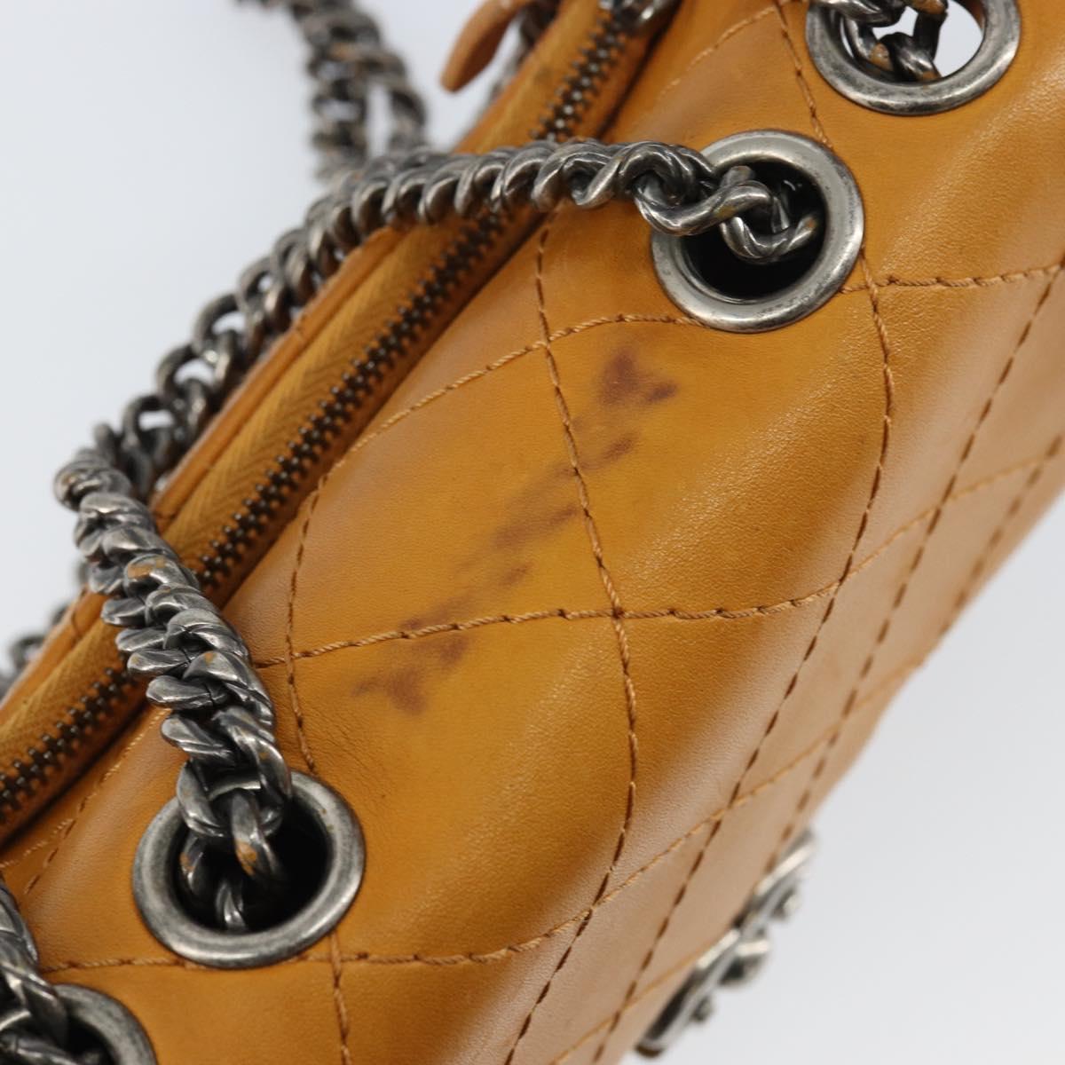 CHANEL Matelasse Chain Shoulder Bag Leather Orange CC Auth BA8705