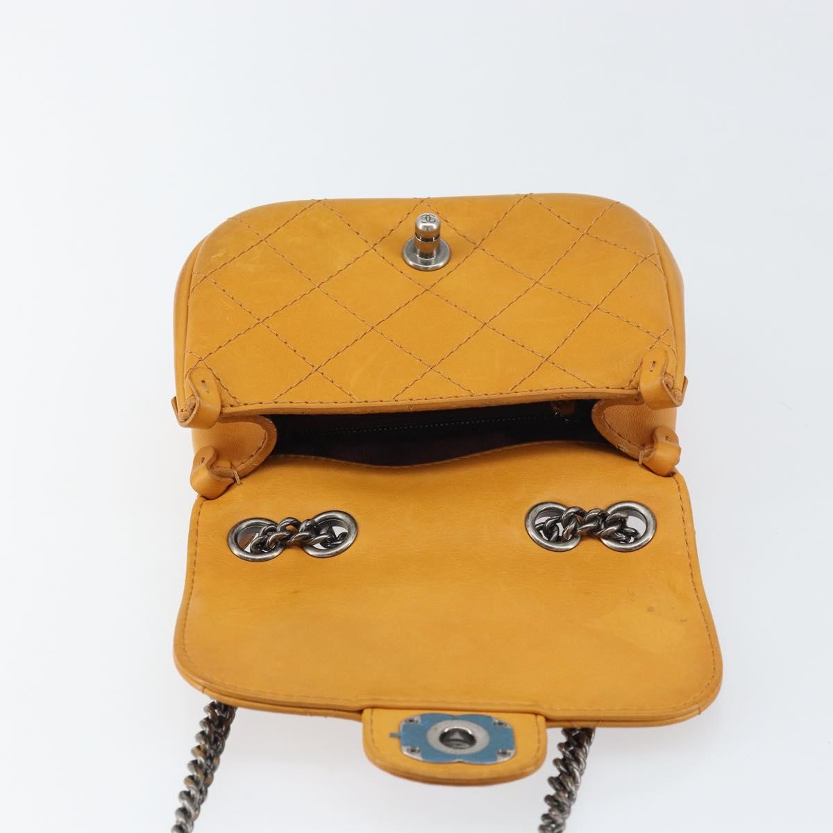 CHANEL Matelasse Chain Shoulder Bag Leather Orange CC Auth BA8705