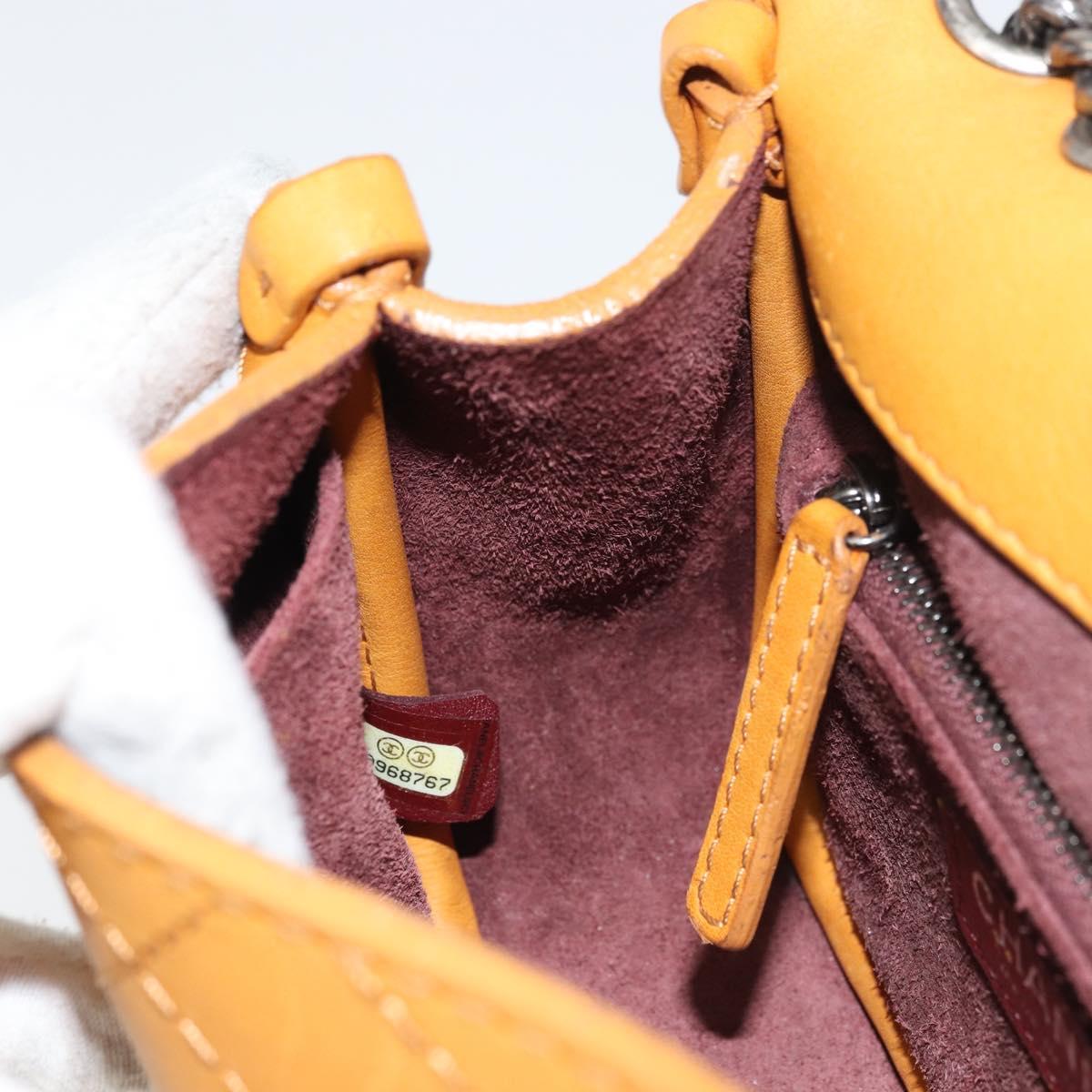 CHANEL Matelasse Chain Shoulder Bag Leather Orange CC Auth BA8705