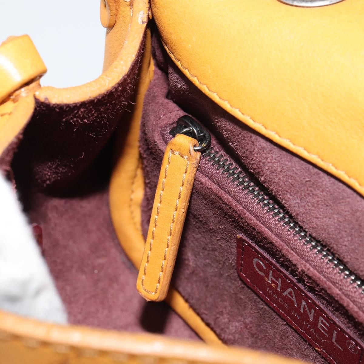 CHANEL Matelasse Chain Shoulder Bag Leather Orange CC Auth BA8705