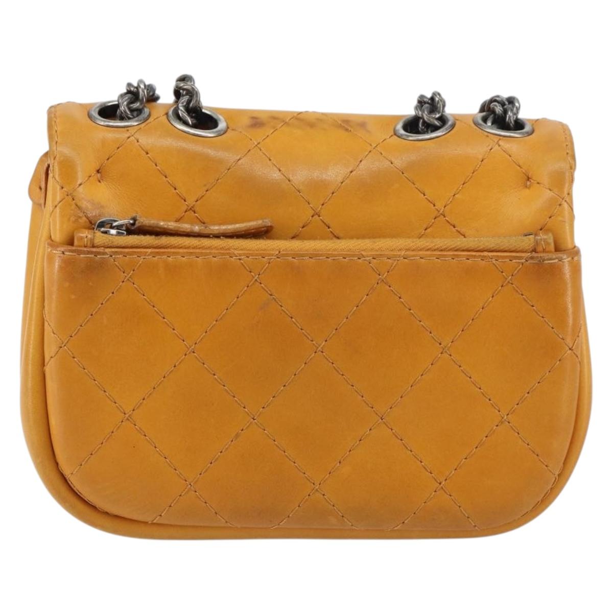 CHANEL Matelasse Chain Shoulder Bag Leather Orange CC Auth BA8705