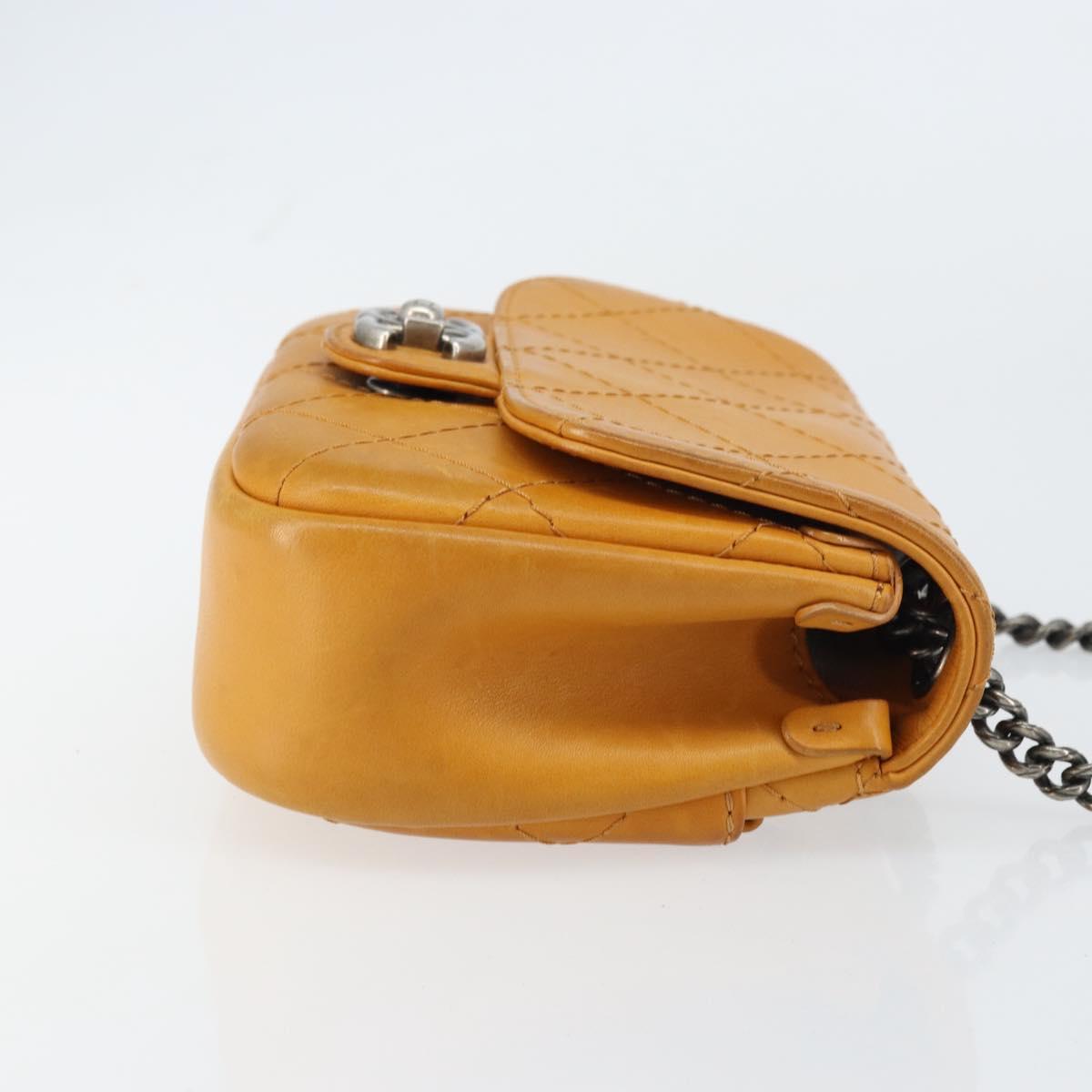 CHANEL Matelasse Chain Shoulder Bag Leather Orange CC Auth BA8705