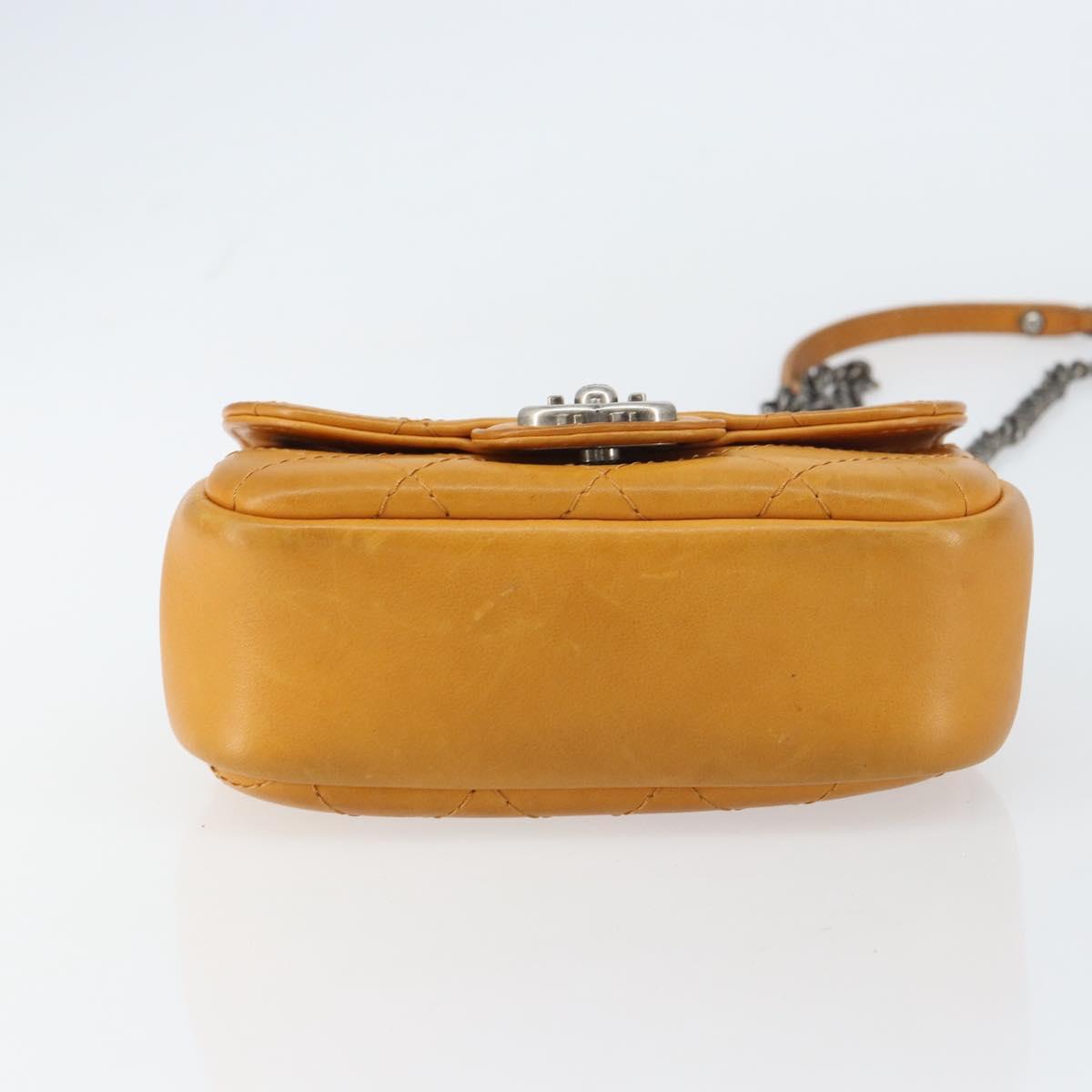 CHANEL Matelasse Chain Shoulder Bag Leather Orange CC Auth BA8705