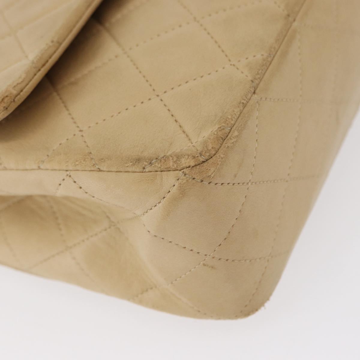 CHANEL Matelasse 25 Chain Shoulder Bag Lamb Skin Beige Gold CC Auth BA8707