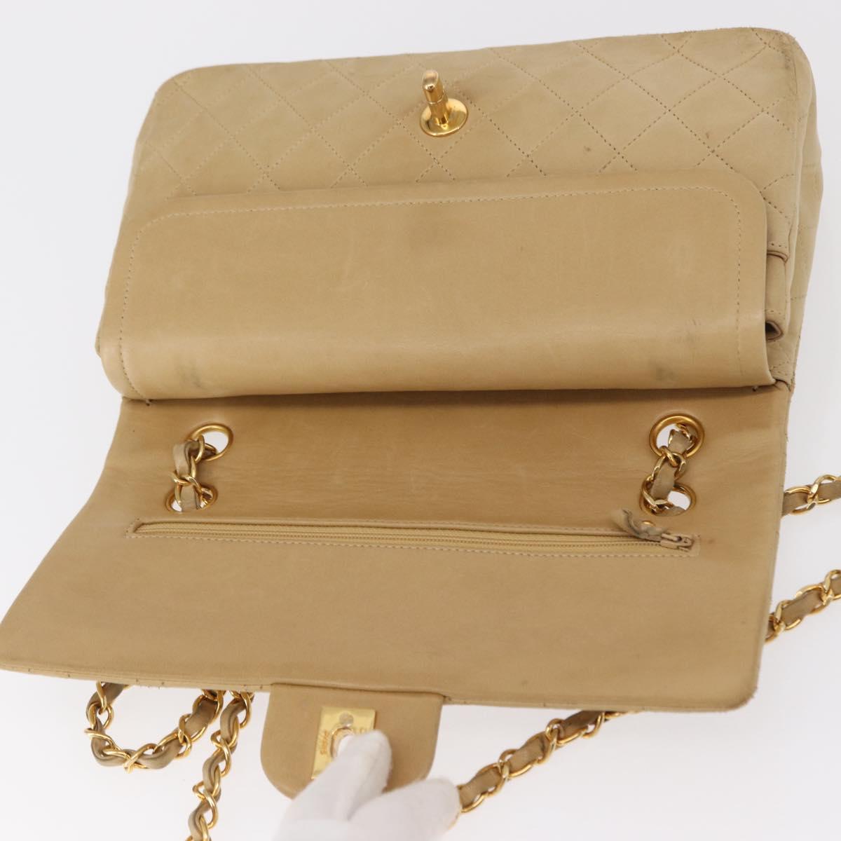 CHANEL Matelasse 25 Chain Shoulder Bag Lamb Skin Beige Gold CC Auth BA8707