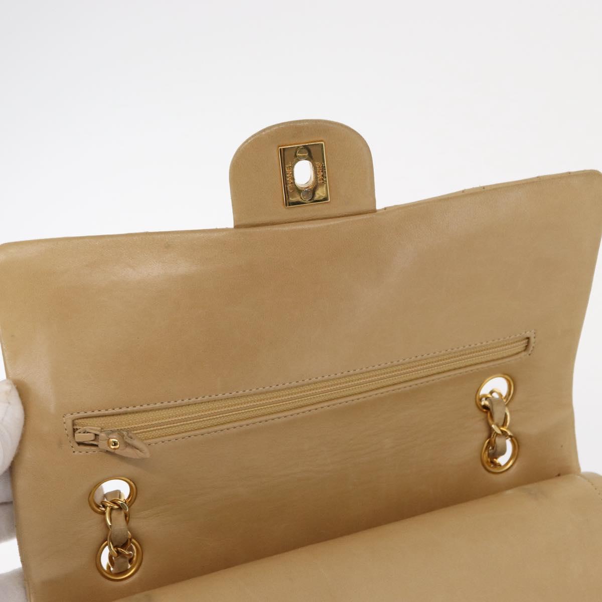 CHANEL Matelasse 25 Chain Shoulder Bag Lamb Skin Beige Gold CC Auth BA8707