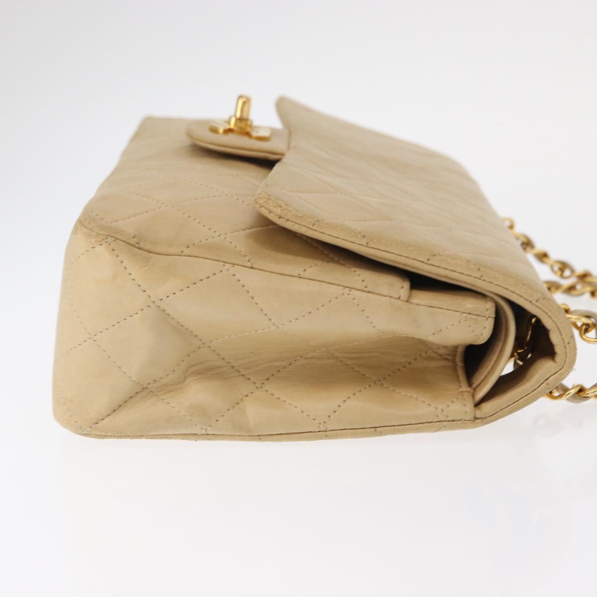CHANEL Matelasse 25 Chain Shoulder Bag Lamb Skin Beige Gold CC Auth BA8707