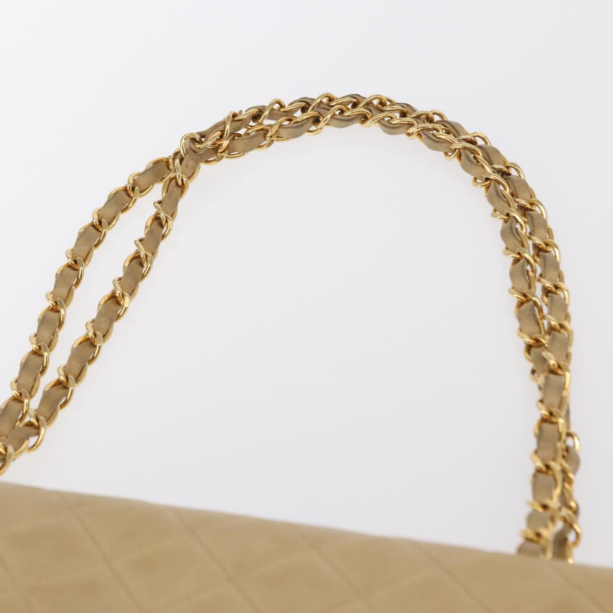 CHANEL Matelasse 25 Chain Shoulder Bag Lamb Skin Beige Gold CC Auth BA8707