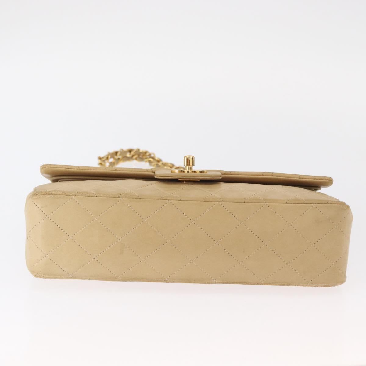 CHANEL Matelasse 25 Chain Shoulder Bag Lamb Skin Beige Gold CC Auth BA8707
