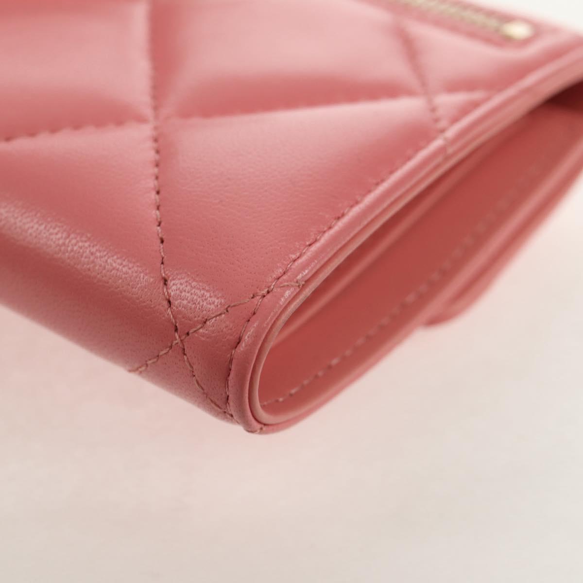 CHANEL Matelasse Bifold Wallet Lamb Skin Pink Silver CC Auth BA8708V