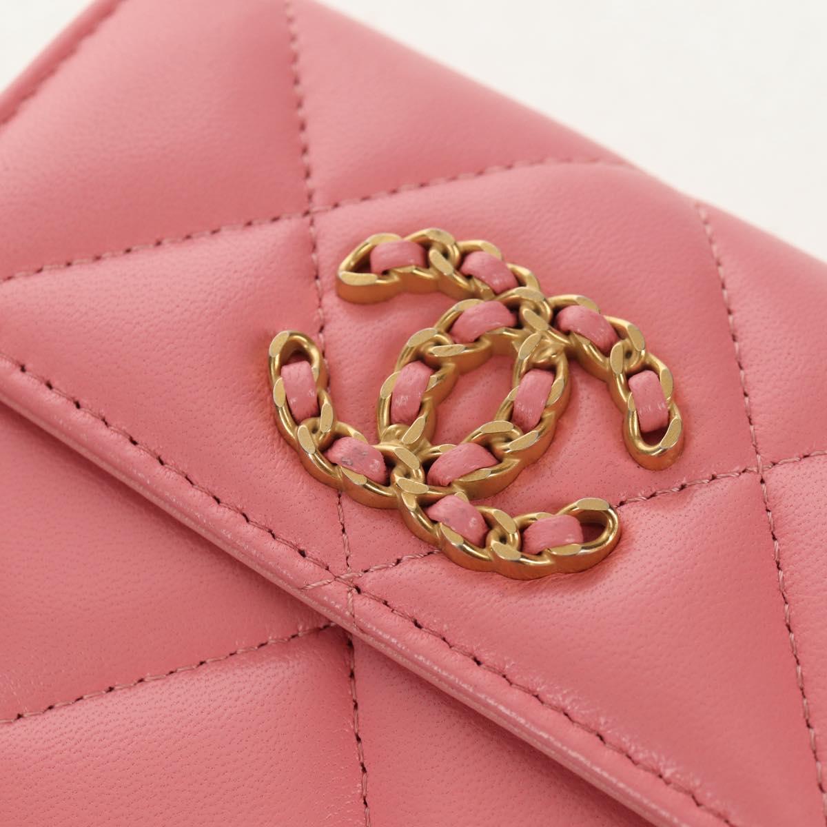CHANEL Matelasse Bifold Wallet Lamb Skin Pink Silver CC Auth BA8708V