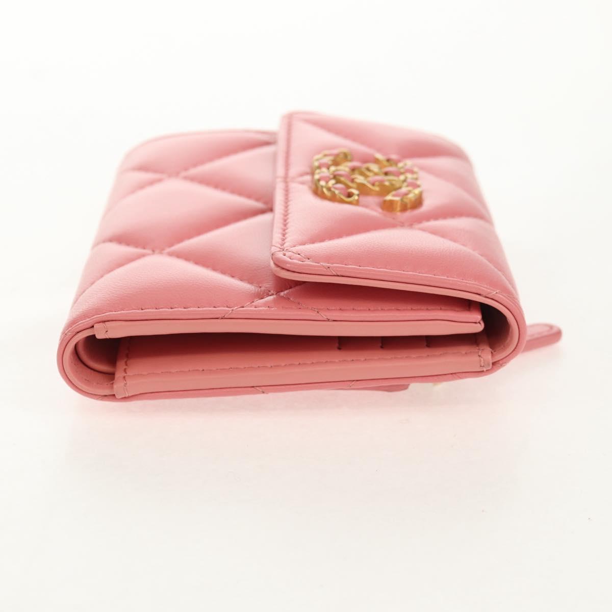 CHANEL Matelasse Bifold Wallet Lamb Skin Pink Silver CC Auth BA8708V