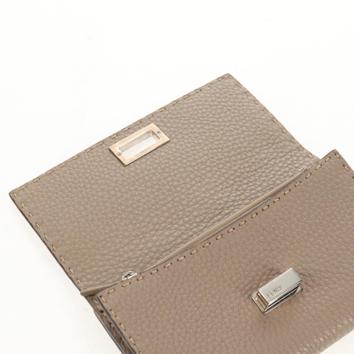 FENDI Seleria Peek A Boo Long Wallet Leather Beige Silver Auth BA8709V