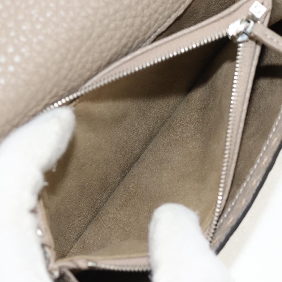 FENDI Seleria Peek A Boo Long Wallet Leather Beige Silver Auth BA8709V