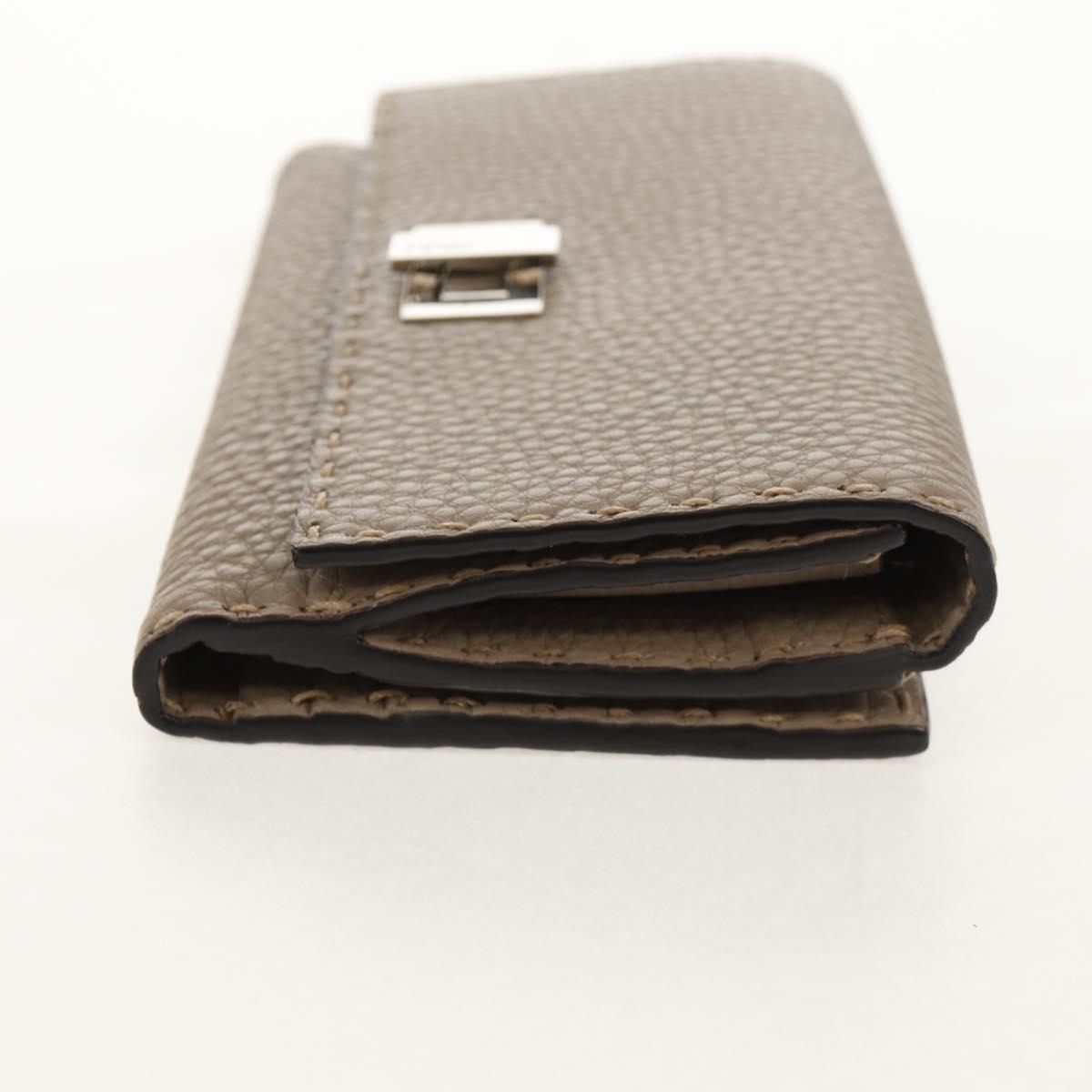FENDI Seleria Peek A Boo Long Wallet Leather Beige Silver Auth BA8709V