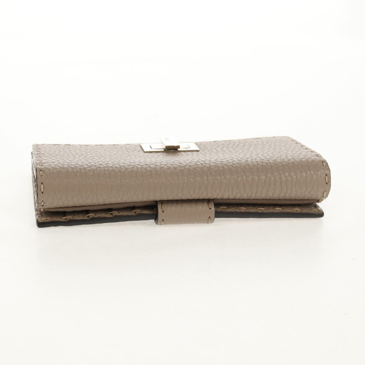 FENDI Seleria Peek A Boo Long Wallet Leather Beige Silver Auth BA8709V