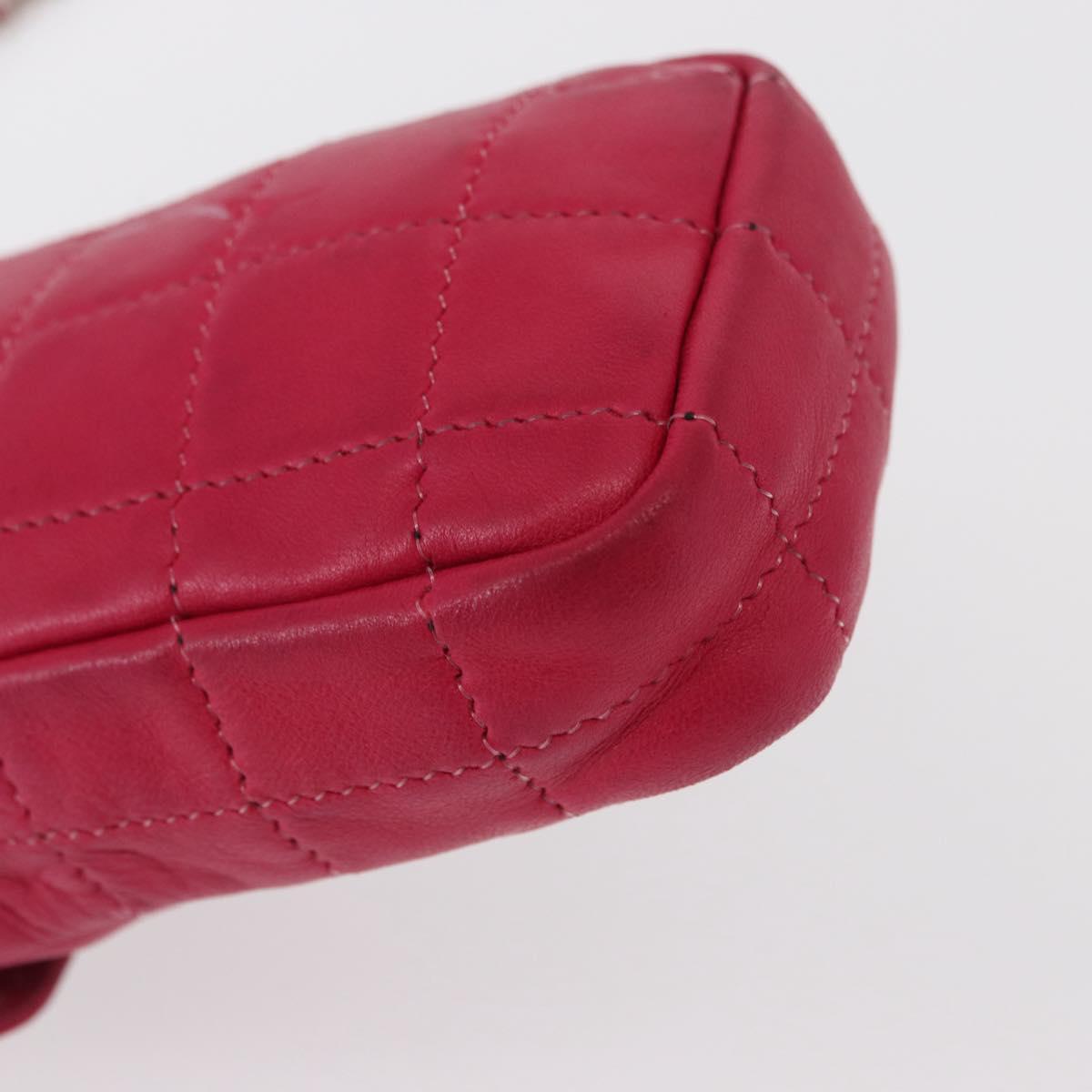 CHANEL Choco Bar line Chain Shoulder Bag Leather Pink Silver CC Auth BA8714