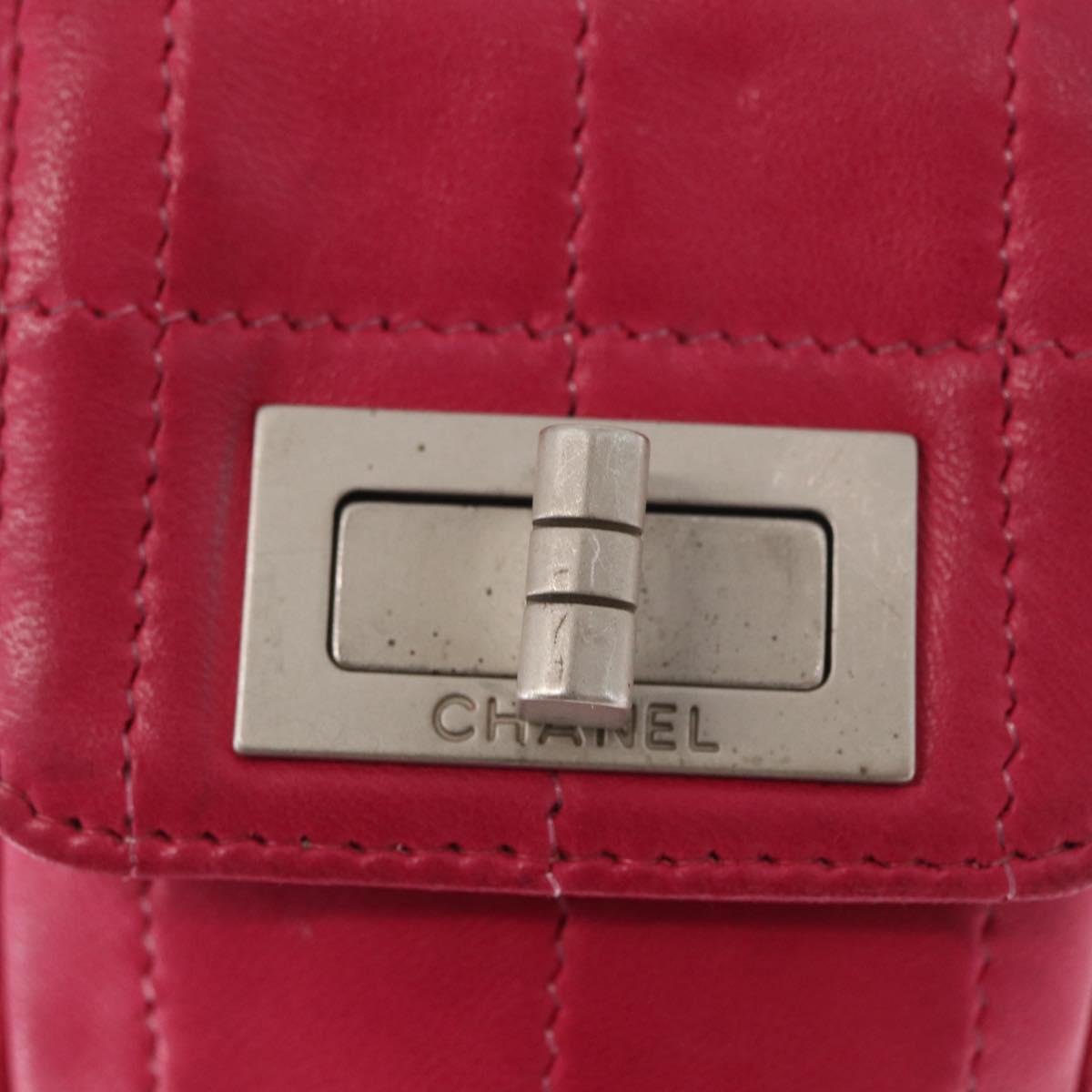 CHANEL Choco Bar line Chain Shoulder Bag Leather Pink Silver CC Auth BA8714