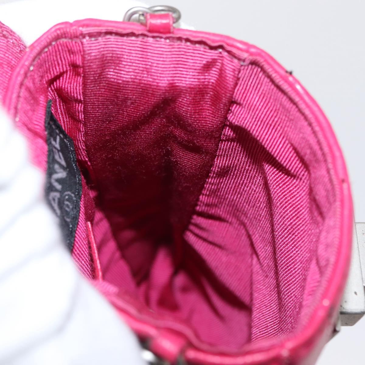 CHANEL Choco Bar line Chain Shoulder Bag Leather Pink Silver CC Auth BA8714