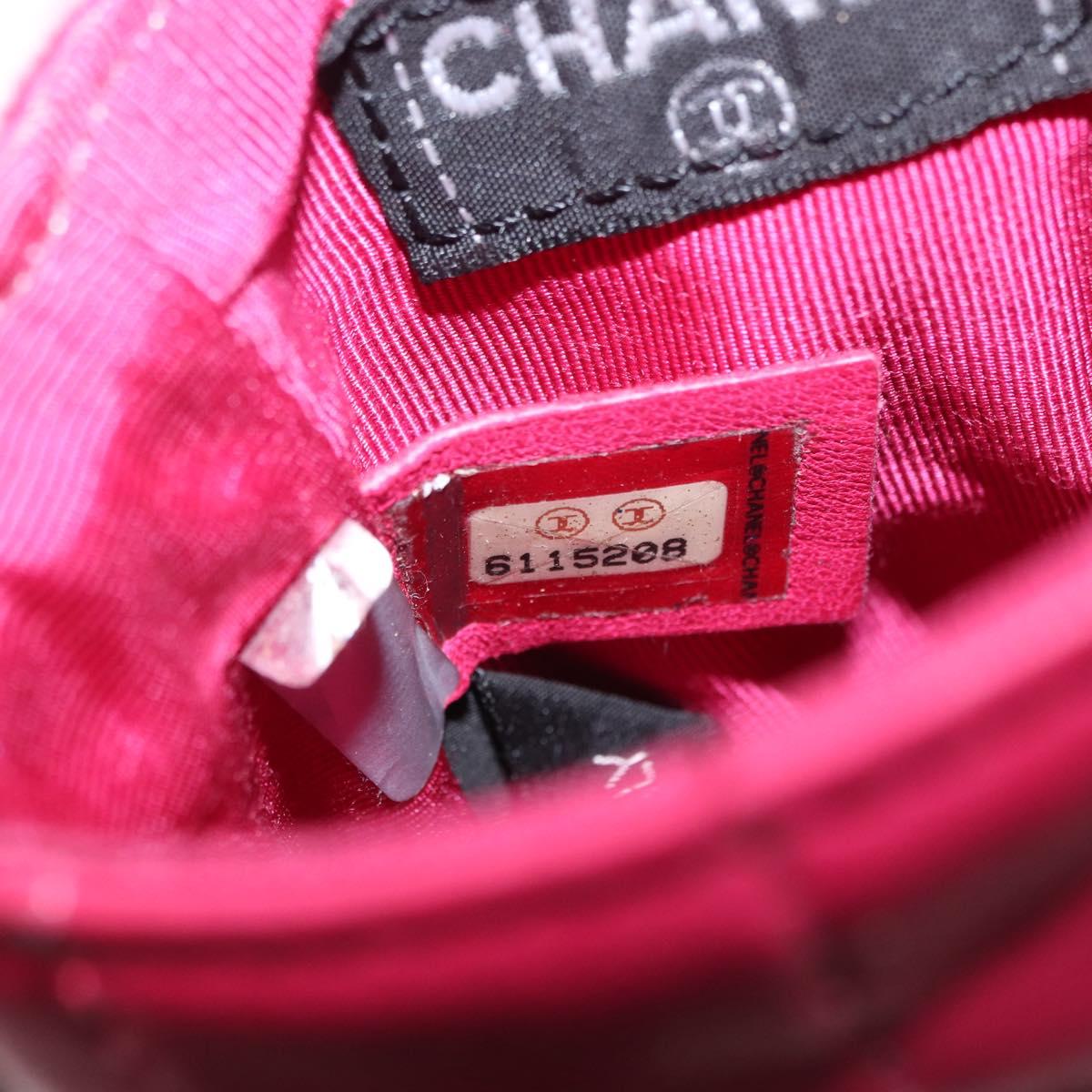 CHANEL Choco Bar line Chain Shoulder Bag Leather Pink Silver CC Auth BA8714