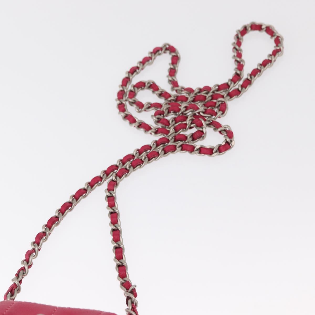 CHANEL Choco Bar line Chain Shoulder Bag Leather Pink Silver CC Auth BA8714