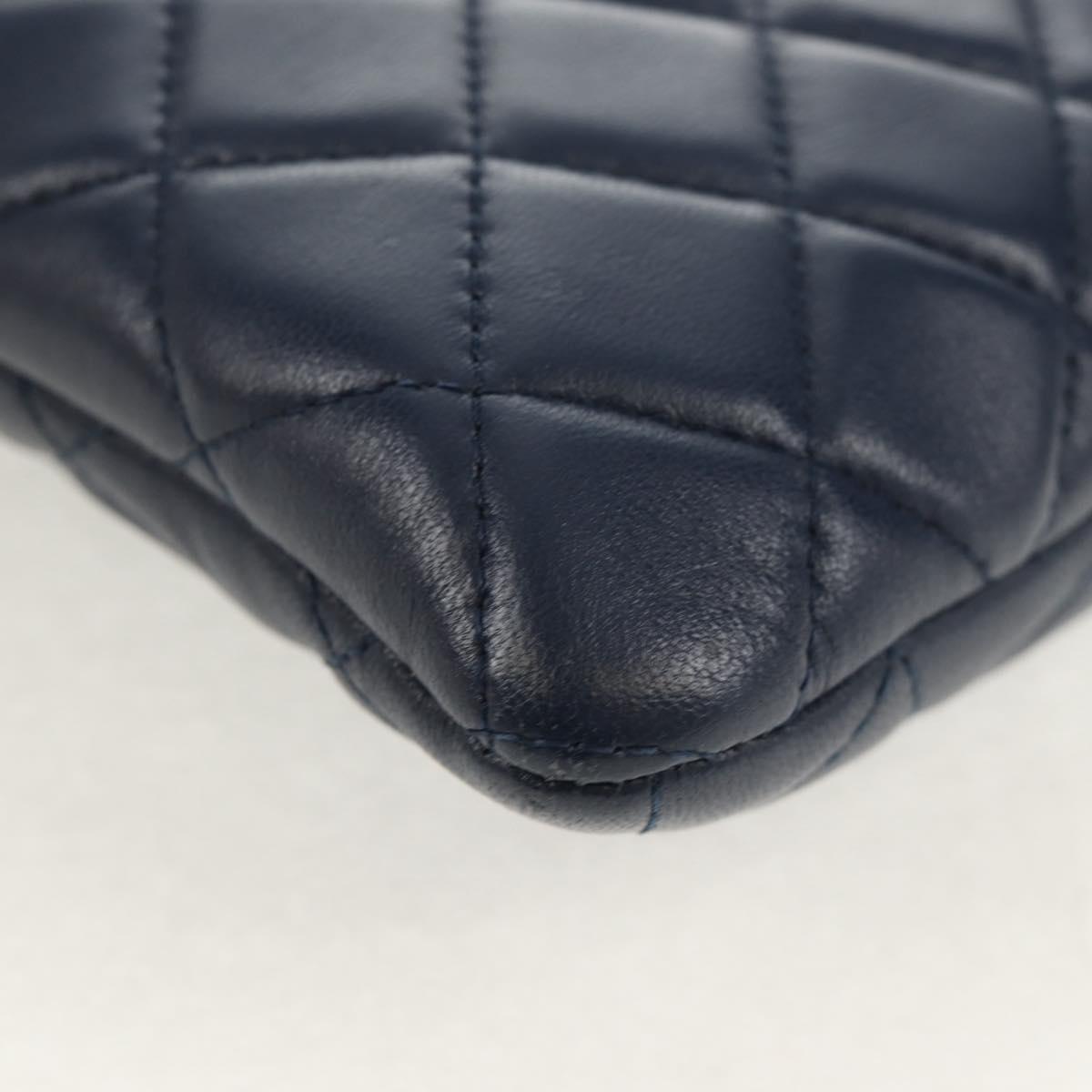 CHANEL Matelasse Chain Phone Case Bag Lamb Skin Navy Gold CC Auth BA8715SAV