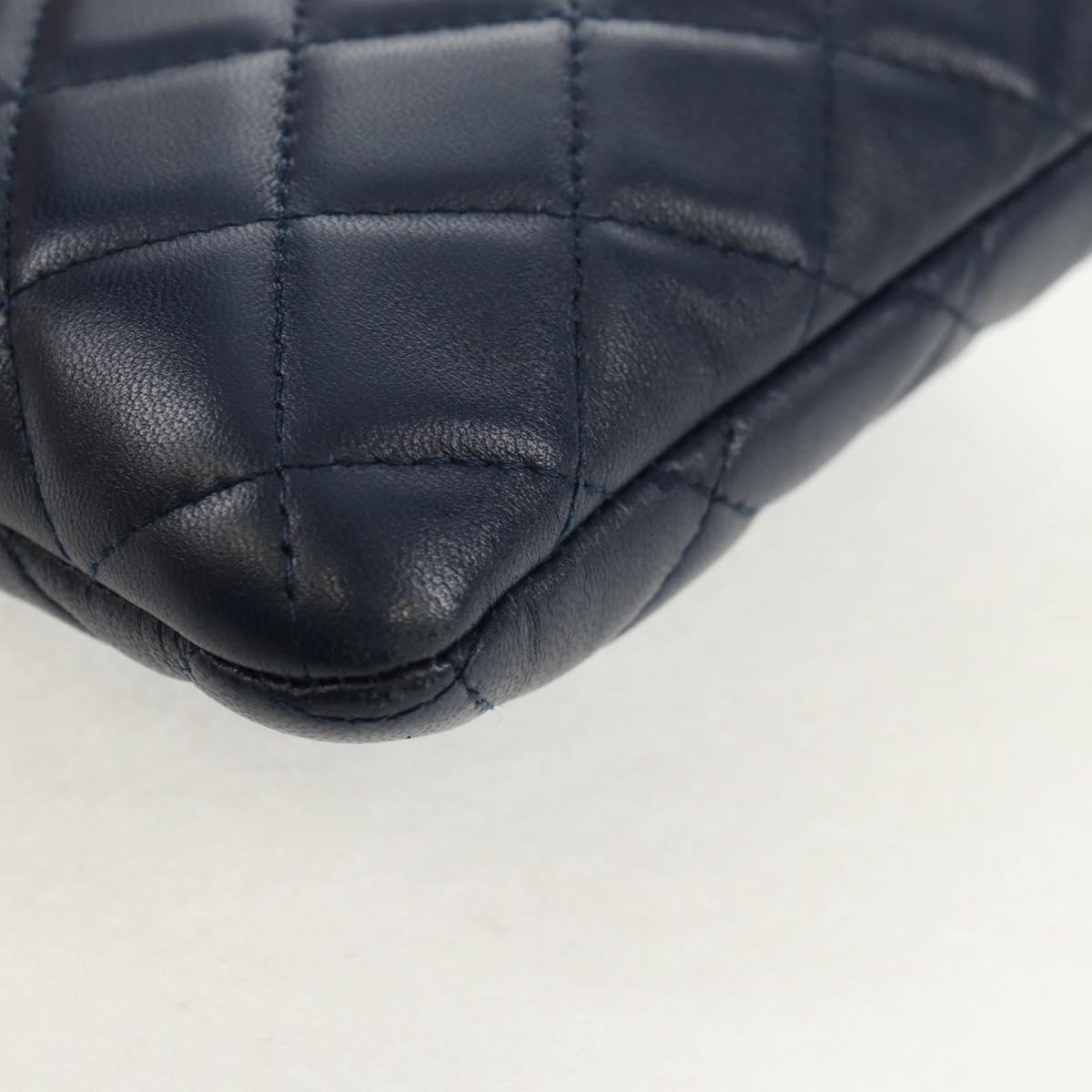 CHANEL Matelasse Chain Phone Case Bag Lamb Skin Navy Gold CC Auth BA8715SAV