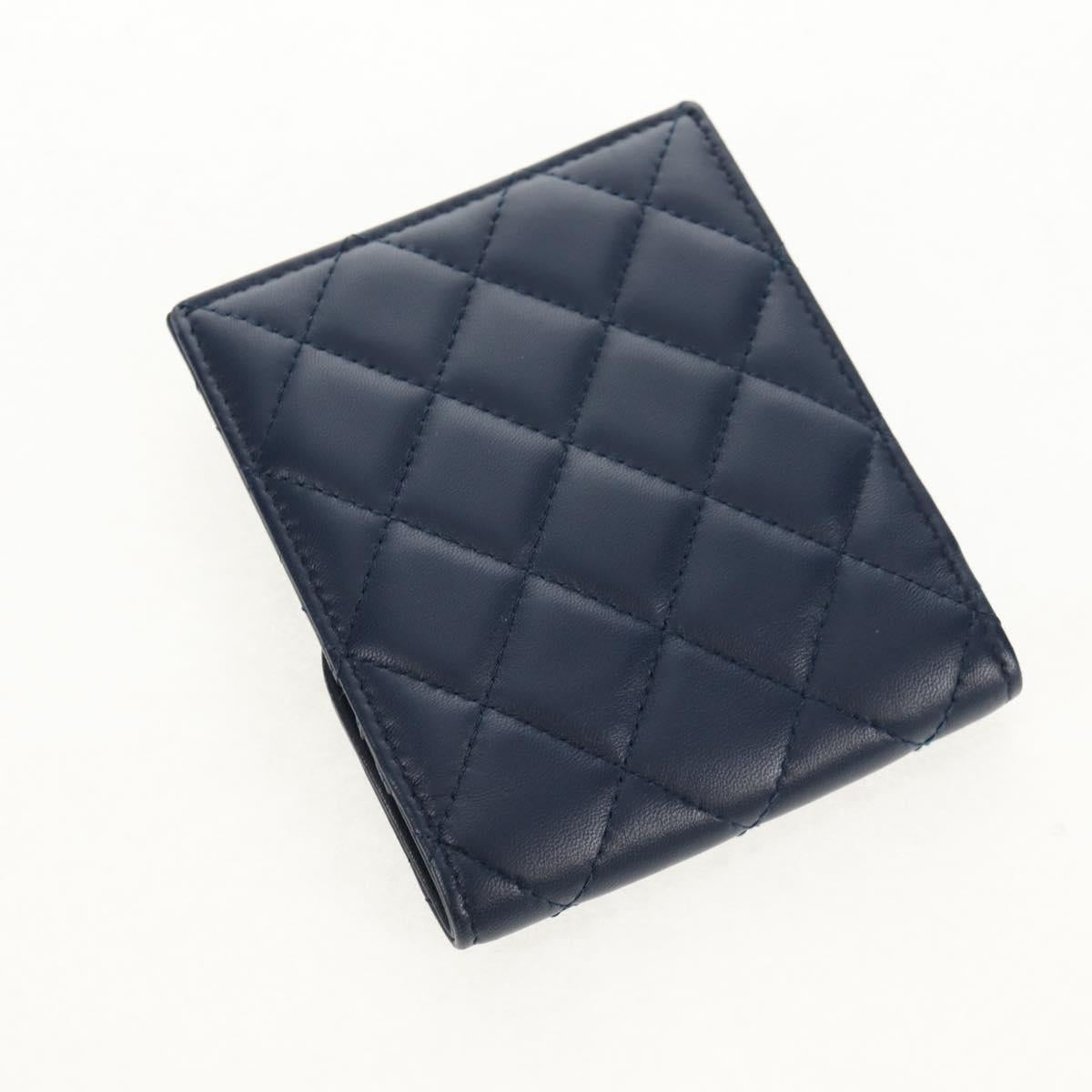 CHANEL Matelasse Chain Phone Case Bag Lamb Skin Navy Gold CC Auth BA8715SAV