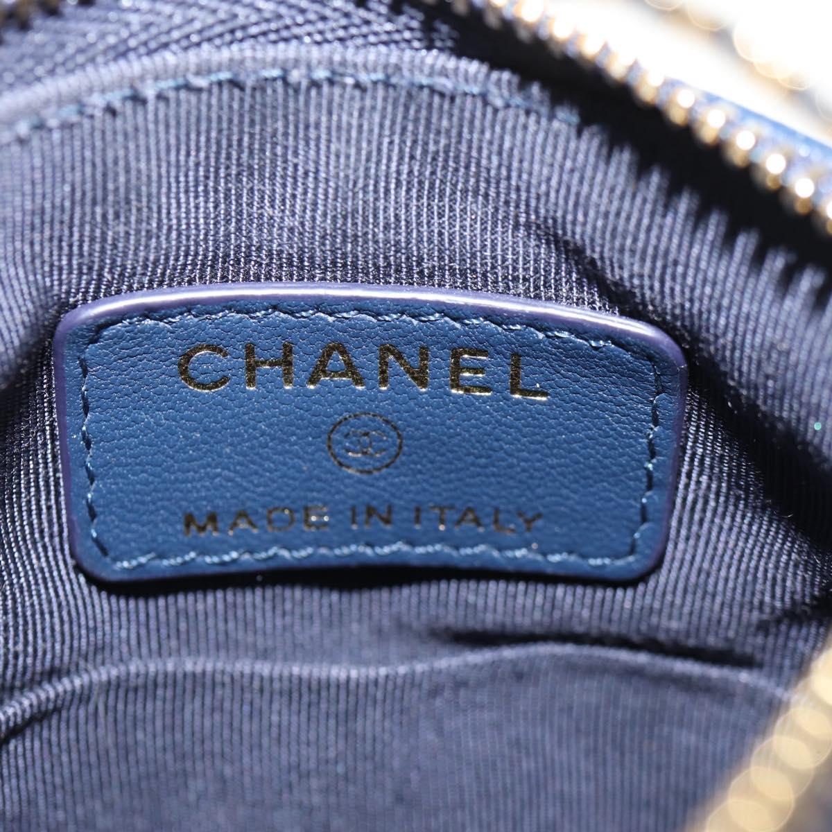 CHANEL Matelasse Chain Phone Case Bag Lamb Skin Navy Gold CC Auth BA8715SAV