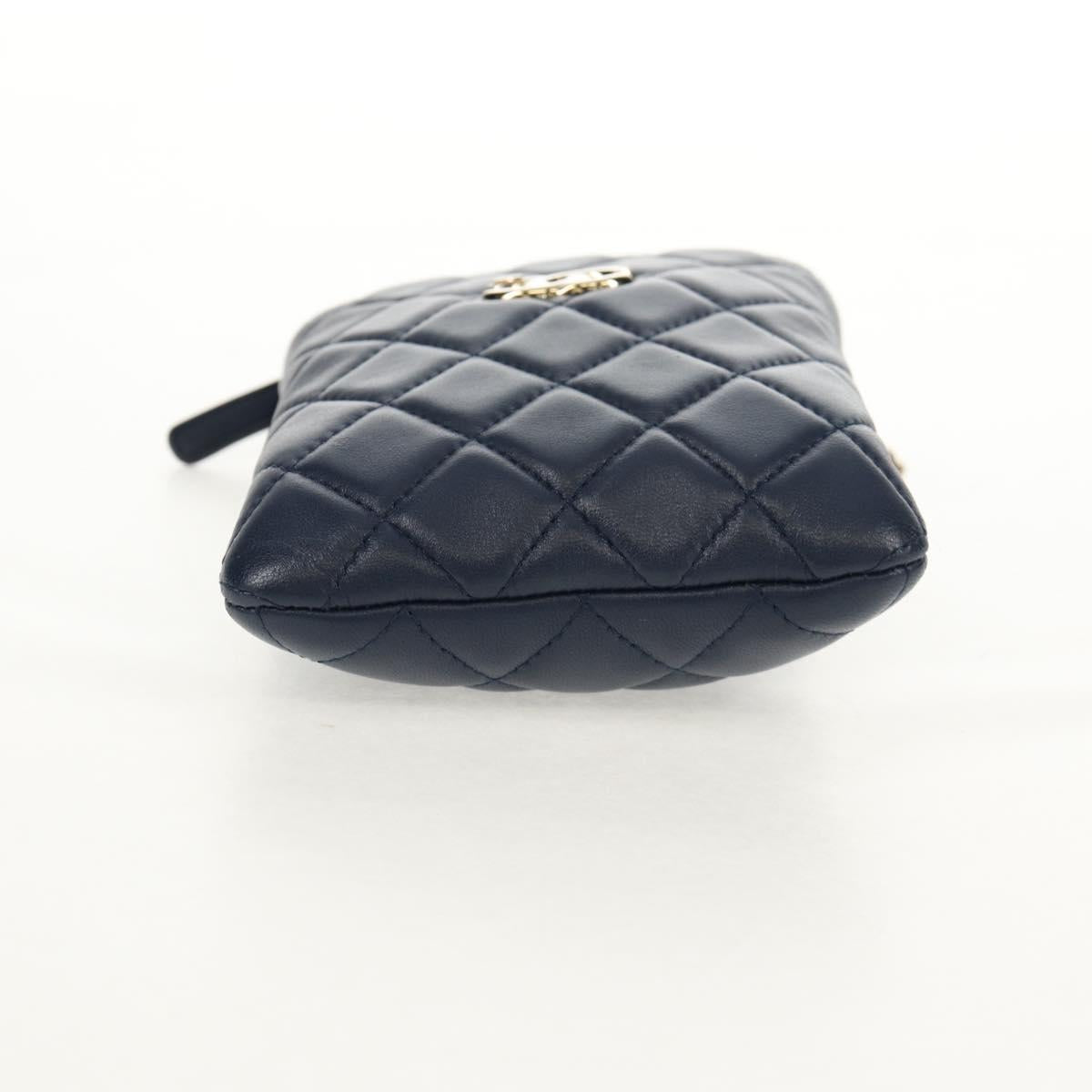 CHANEL Matelasse Chain Phone Case Bag Lamb Skin Navy Gold CC Auth BA8715SAV