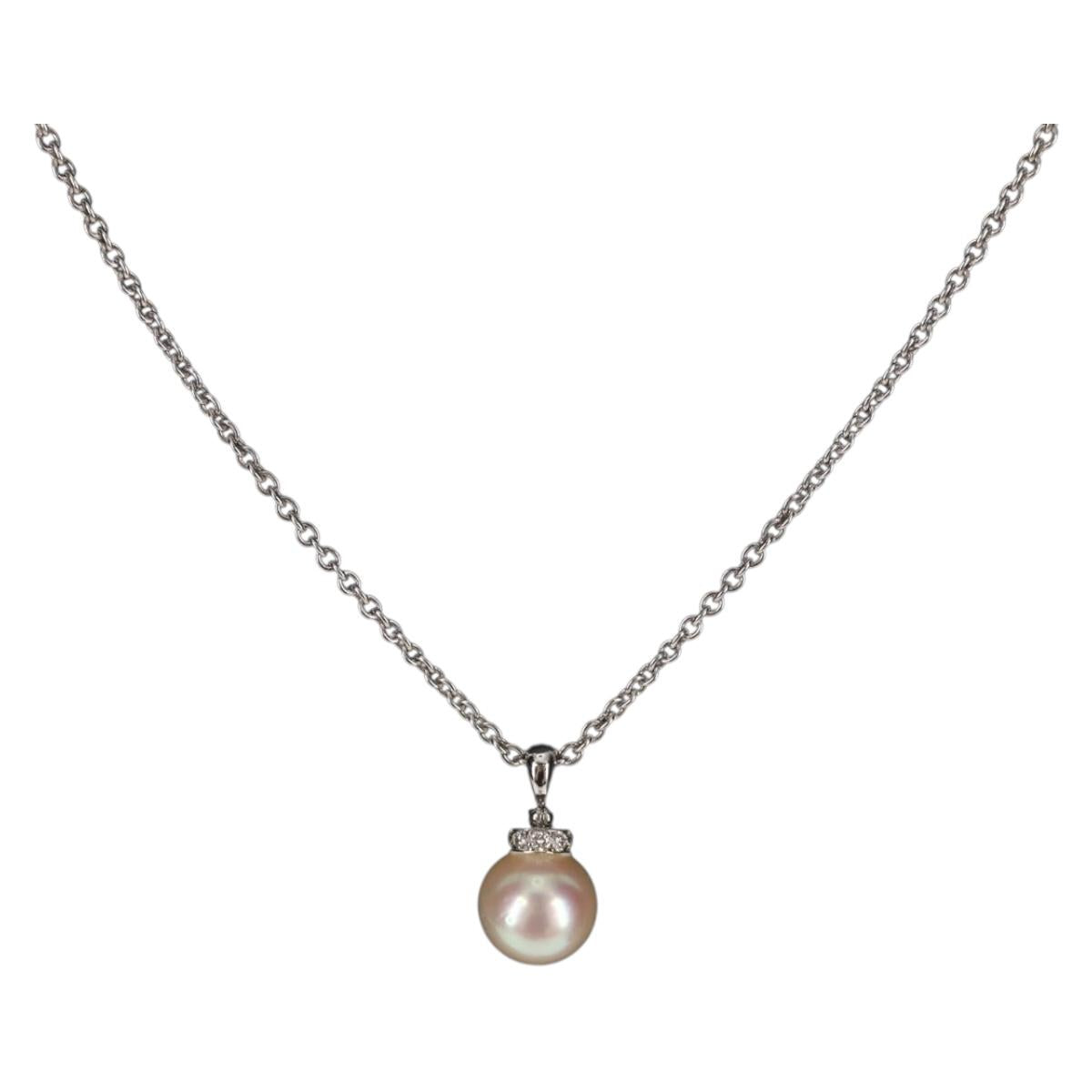 BVLGARI Pearl Necklace metal Silver Auth BA8725SAV