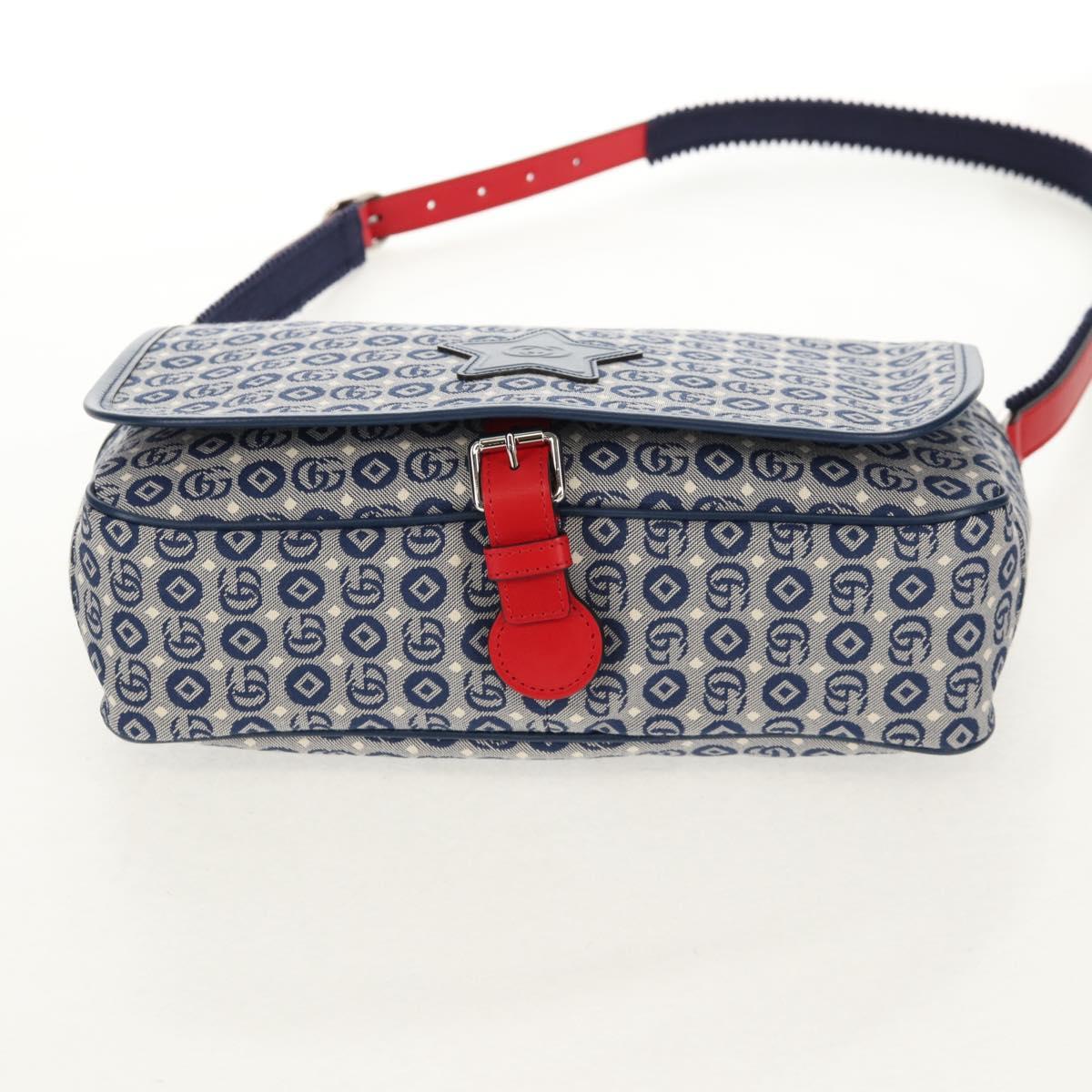 GUCCI Shoulder Bag Canvas Blue Silver 664143 Auth BA8728SAV