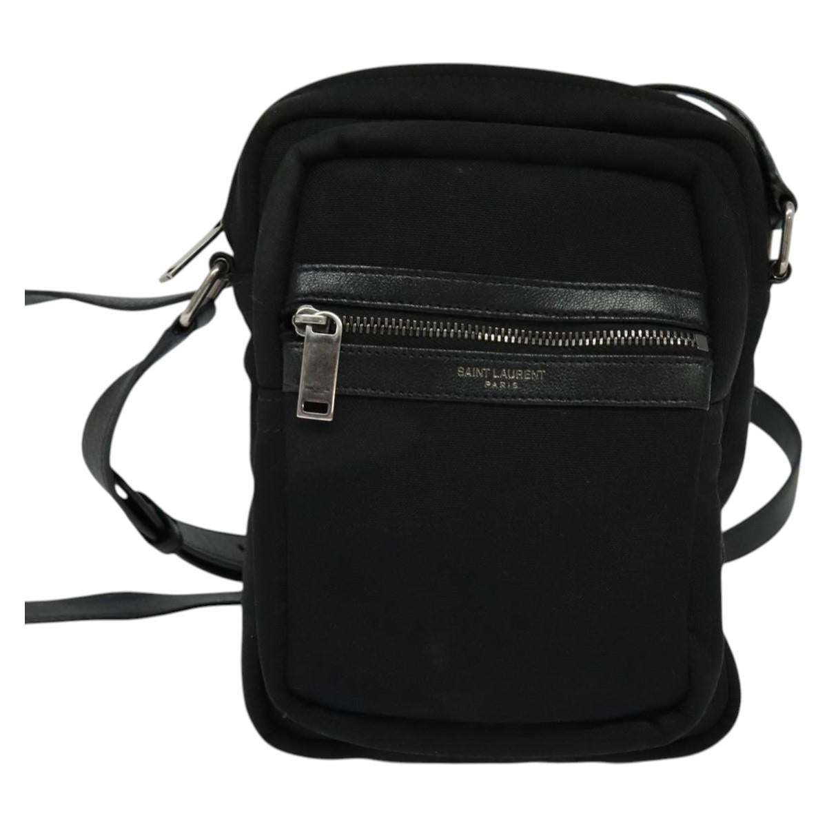 SAINT LAURENT Shoulder Bag Canvas Black Auth BA873