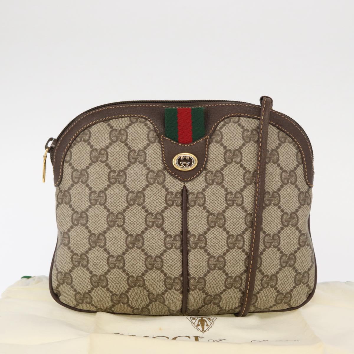 GUCCI GG Supreme Web Sherry Line Bag PVC Beige Gold 904 02 047 Auth BA8747