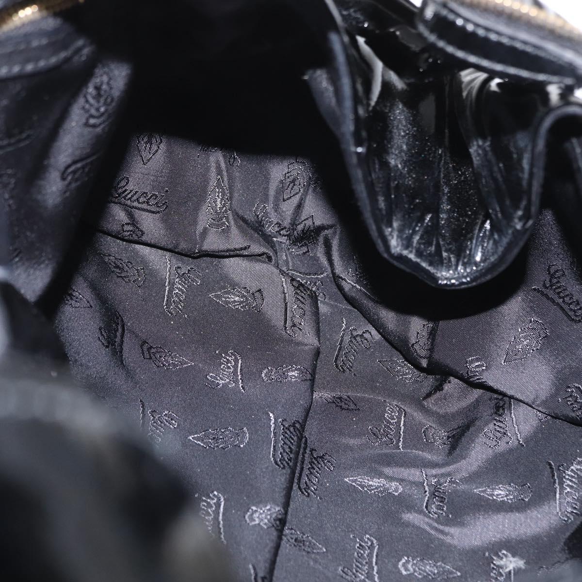 GUCCI Hand Bag Enamel Black Gold 197020 Auth BA8750