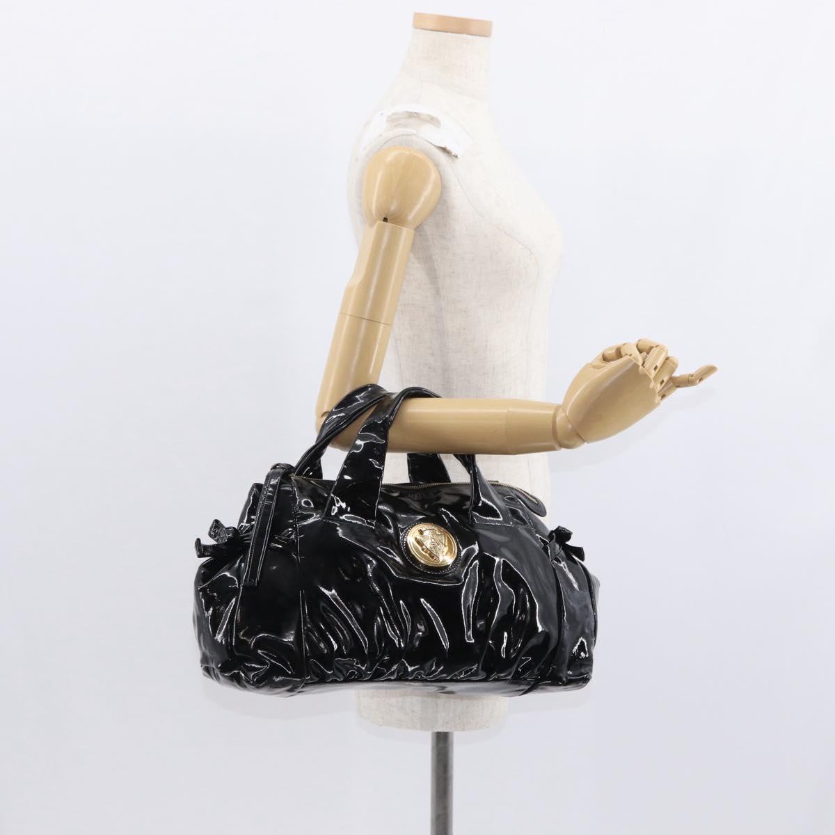 GUCCI Hand Bag Enamel Black Gold 197020 Auth BA8750