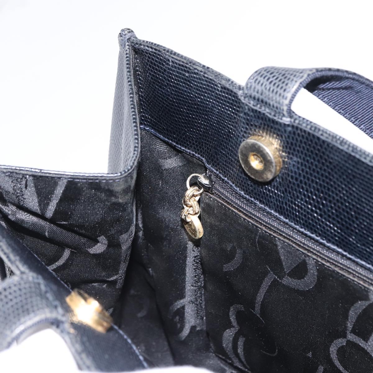 Salvatore Ferragamo Vala Tote Bag Leather Navy Gold Auth BA8751