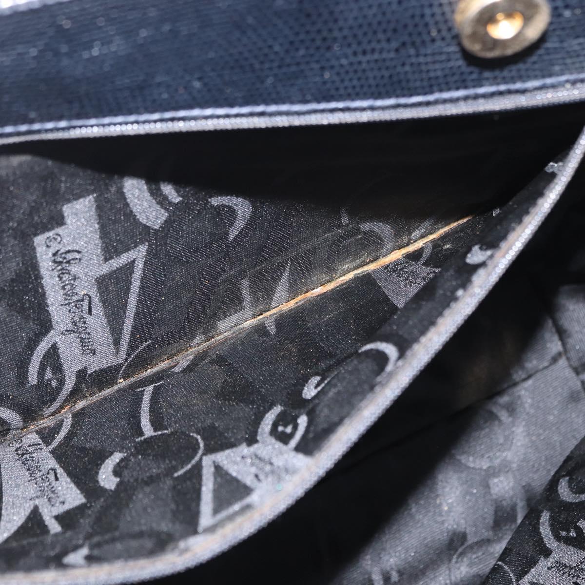 Salvatore Ferragamo Vala Tote Bag Leather Navy Gold Auth BA8751