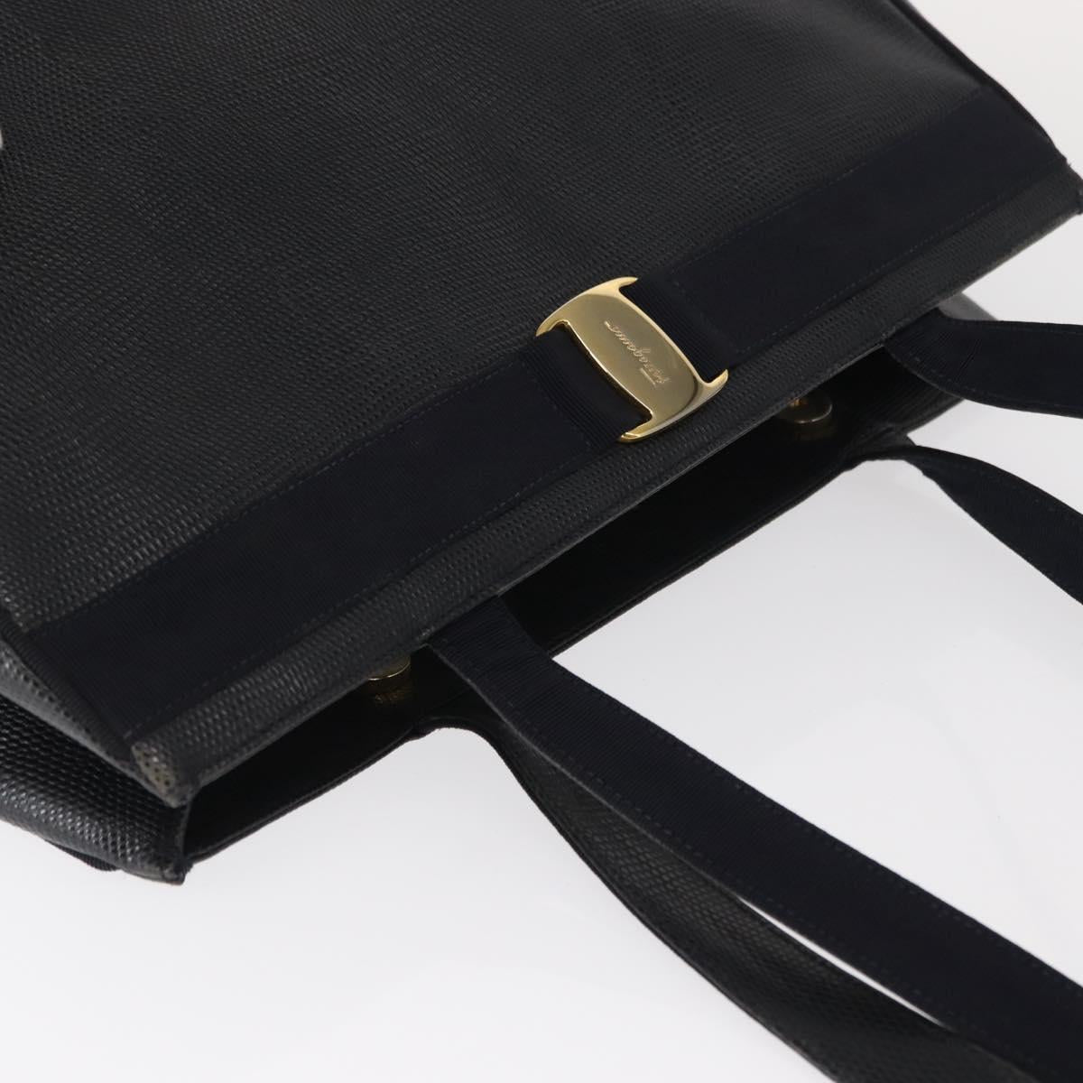 Salvatore Ferragamo Vala Tote Bag Leather Navy Gold Auth BA8751