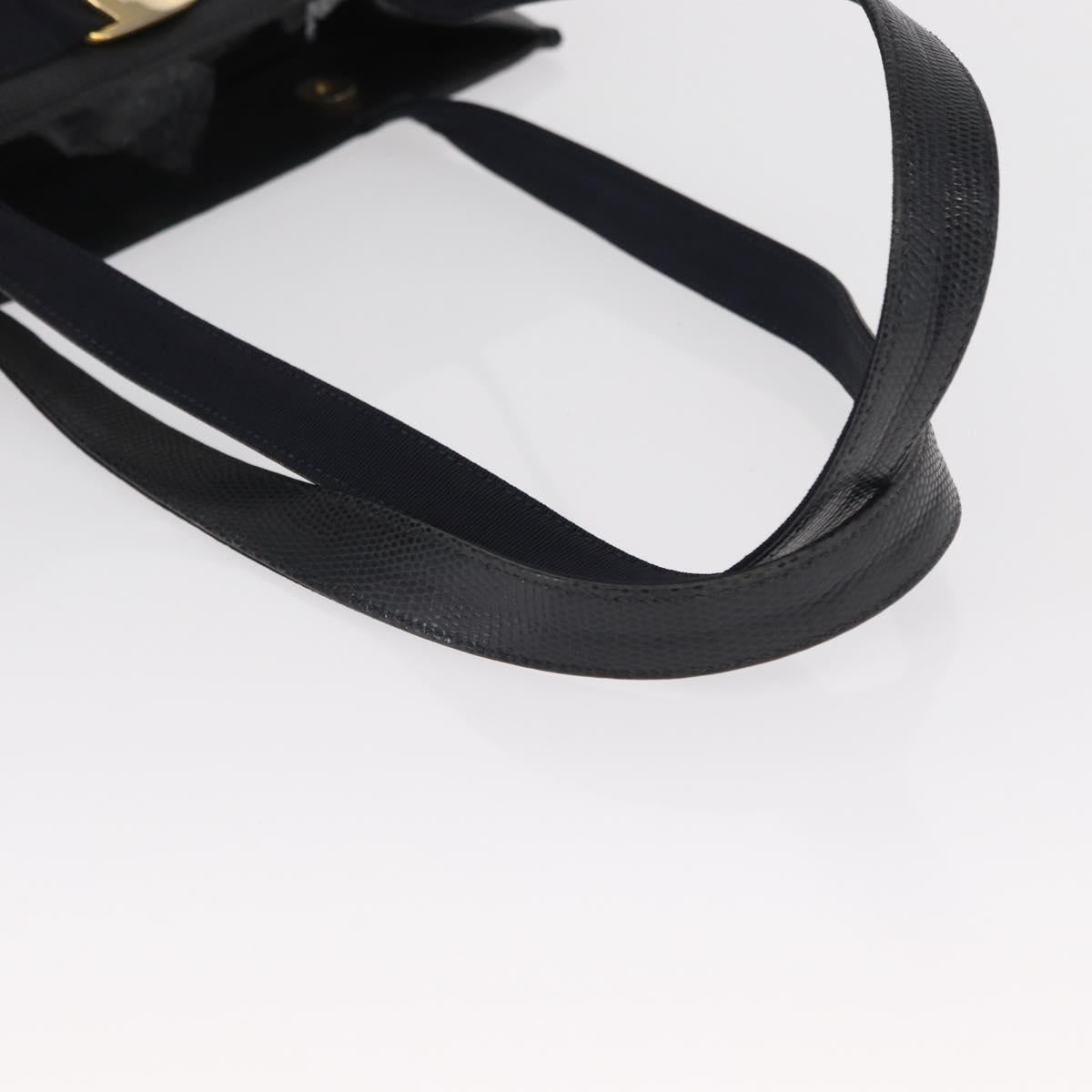 Salvatore Ferragamo Vala Tote Bag Leather Navy Gold Auth BA8751