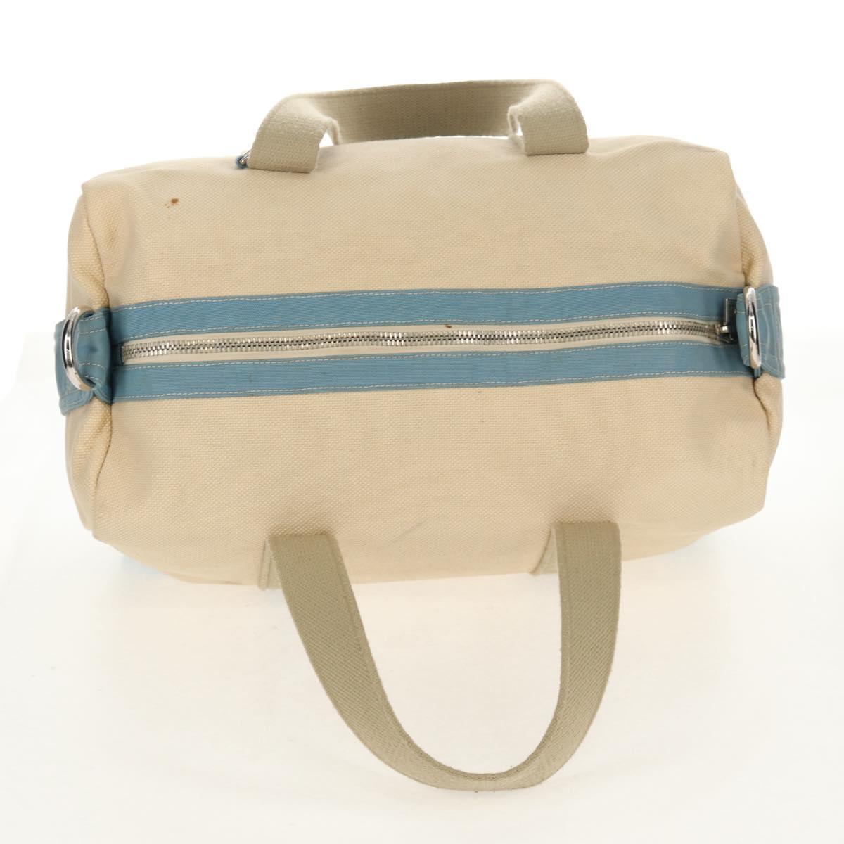 CHANEL Boston Bag Canvas Beige Silver CC Auth BA8755