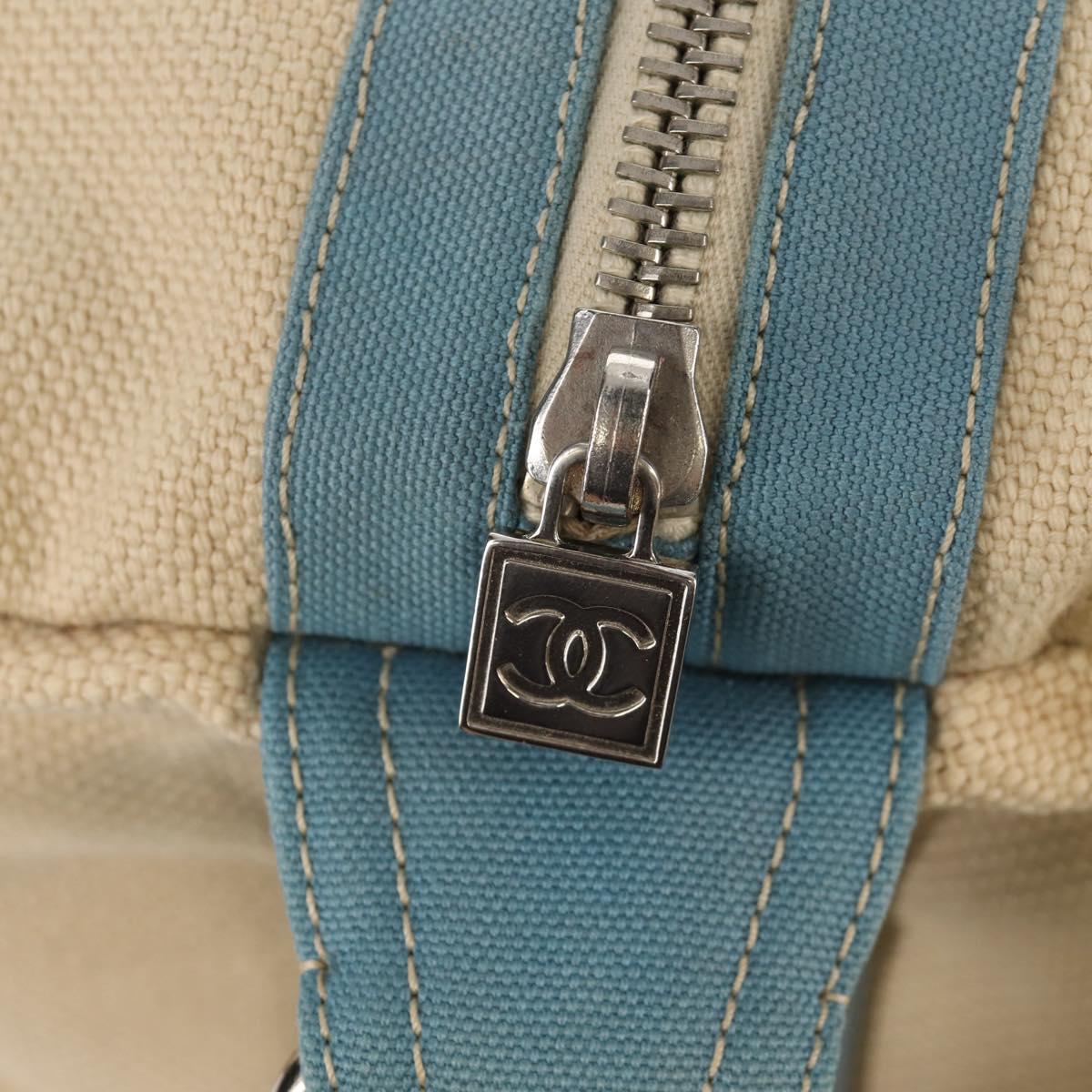 CHANEL Boston Bag Canvas Beige Silver CC Auth BA8755