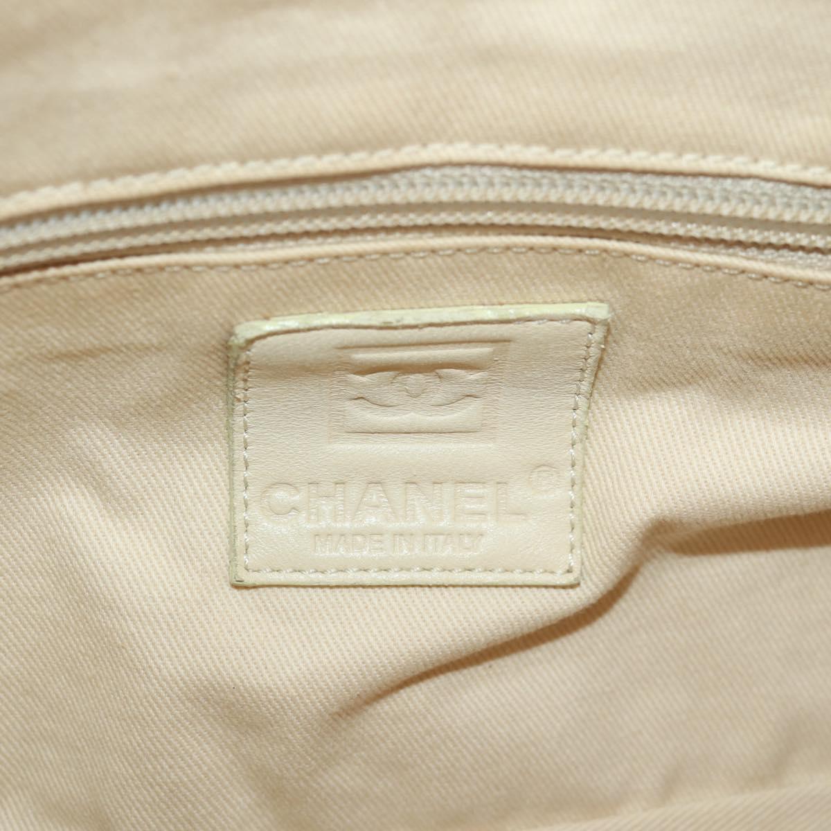 CHANEL Boston Bag Canvas Beige Silver CC Auth BA8755