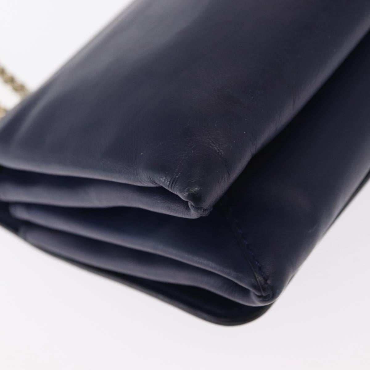 VALENTINO Studs Chain Shoulder Bag Leather Navy Gold Auth BA8756