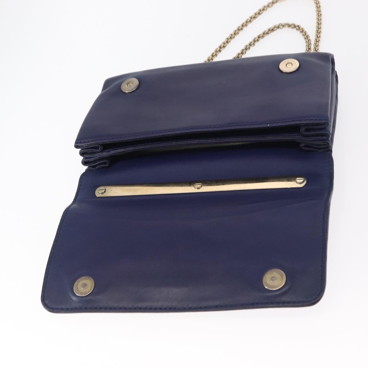 VALENTINO Studs Chain Shoulder Bag Leather Navy Gold Auth BA8756