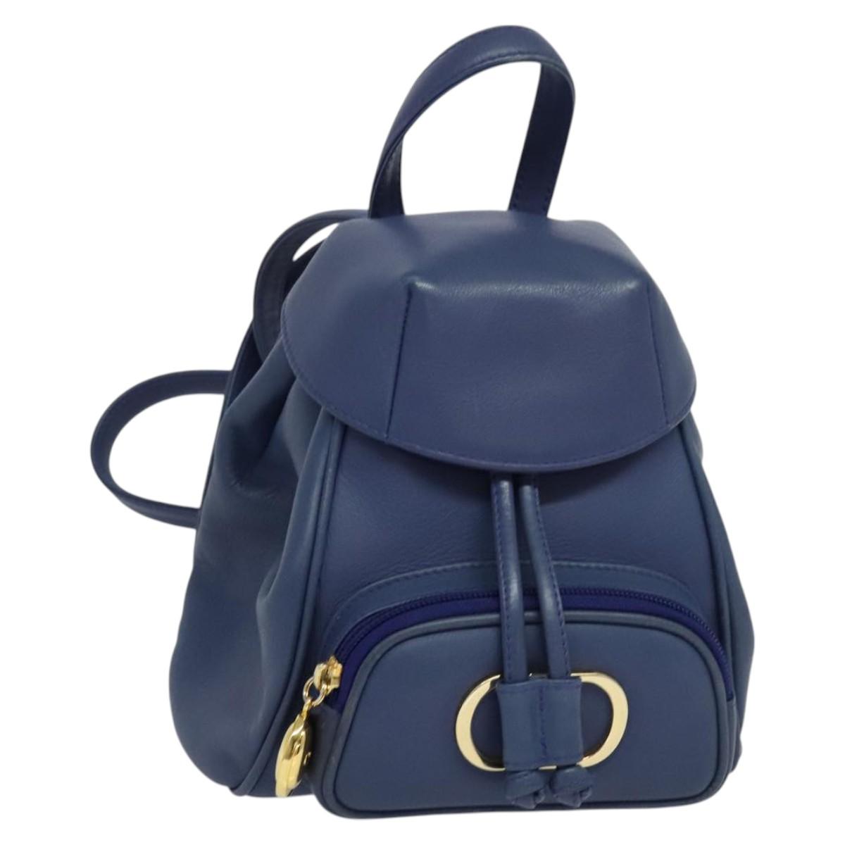 Christian Dior Backpack Leather Blue Auth BA875SAV