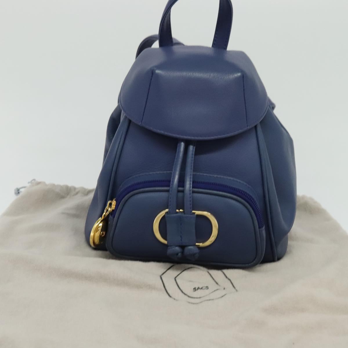 Christian Dior Backpack Leather Blue Auth BA875SAV