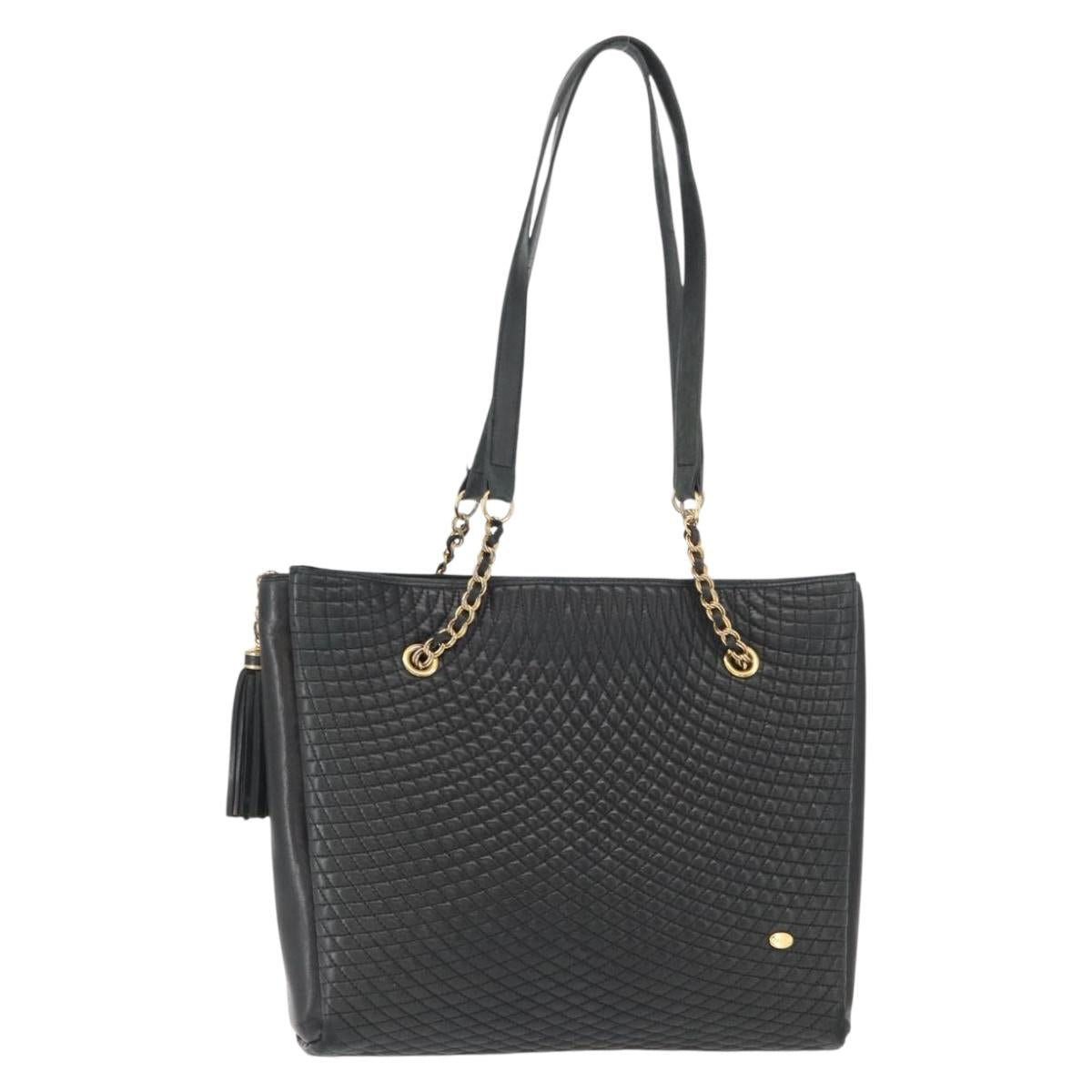 BALLY Chain Shoulder Bag Leather Navy Gold Auth BA8777