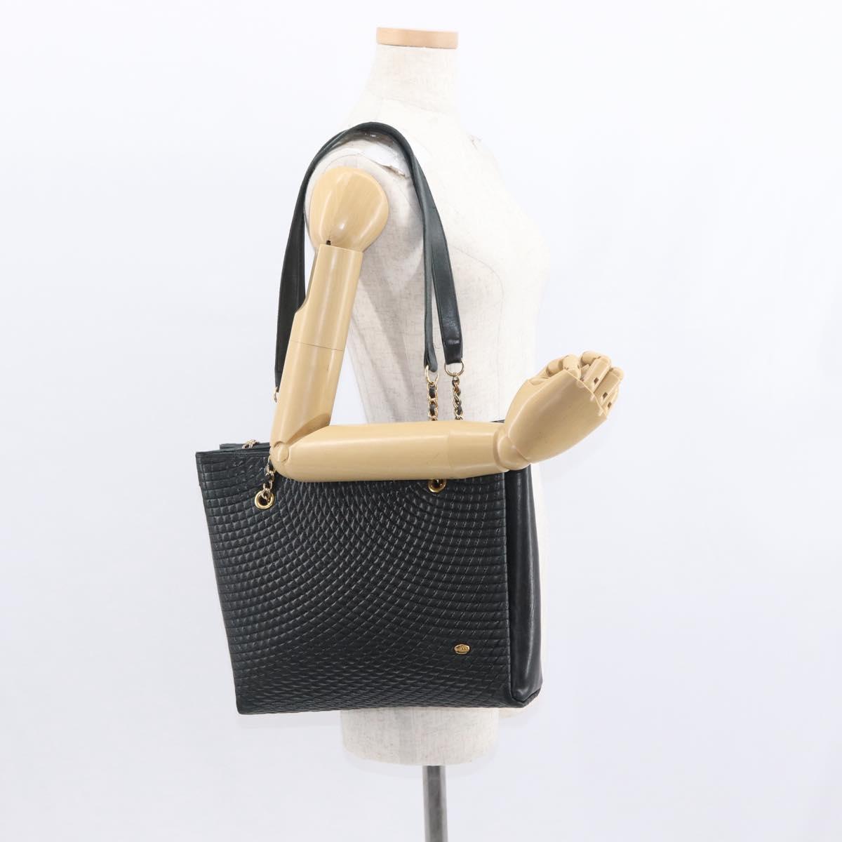 BALLY Chain Shoulder Bag Leather Navy Gold Auth BA8777